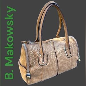B.Makowsky-EUC “Ollie” satchel tan suede leather w/gold shimmer. 3 compartments.